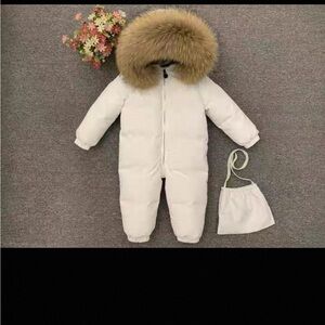 White Baby Snowsuit with Fur Hood size 110cm(3-4Y)